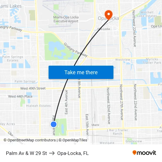 Palm Av & W 29 St to Opa-Locka, FL map