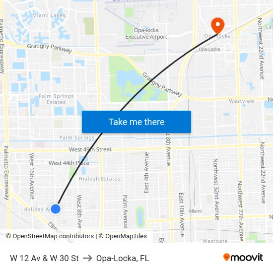 W 12 Av & W 30 St to Opa-Locka, FL map