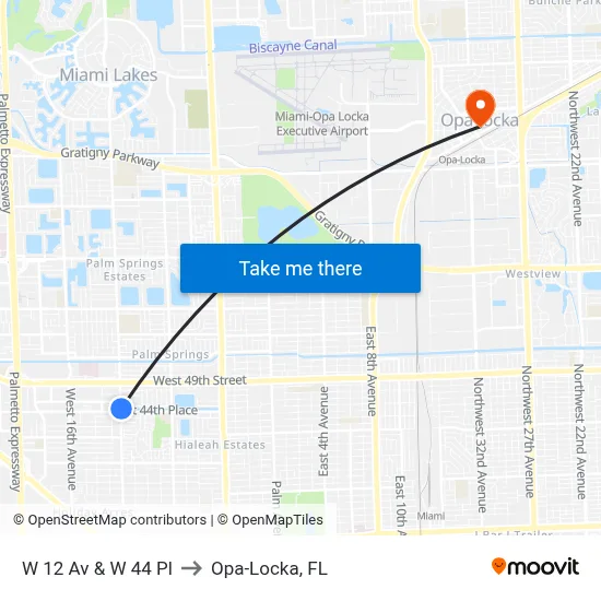 W 12 Av & W 44 Pl to Opa-Locka, FL map