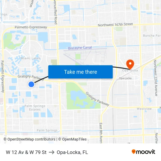 W 12 Av & W 79 St to Opa-Locka, FL map
