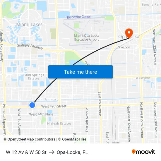 W 12 Av & W 50 St to Opa-Locka, FL map