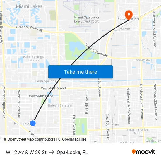 W 12 Av & W 29 St to Opa-Locka, FL map