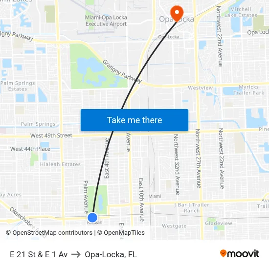 E 21 St & E 1 Av to Opa-Locka, FL map
