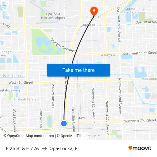 E 25 St & E 7 Av to Opa-Locka, FL map