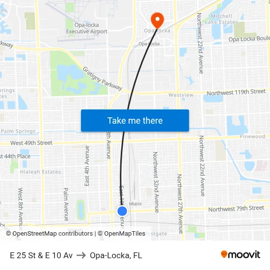 E 25 St & E 10 Av to Opa-Locka, FL map