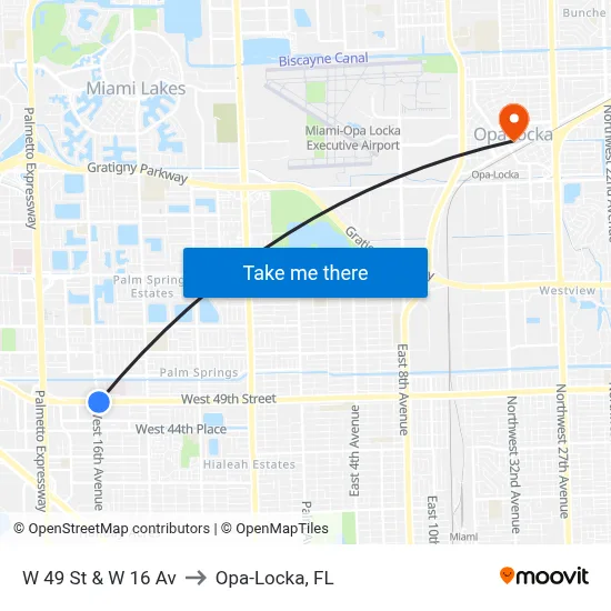 W 49 St & W 16 Av to Opa-Locka, FL map