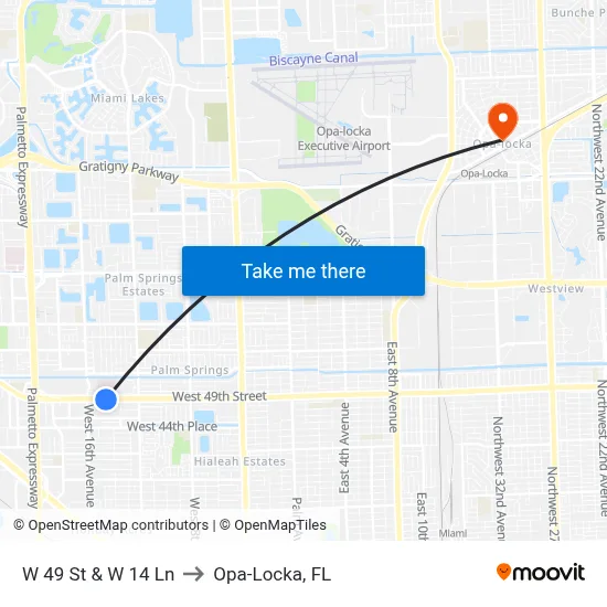 W 49 St & W 14 Ln to Opa-Locka, FL map