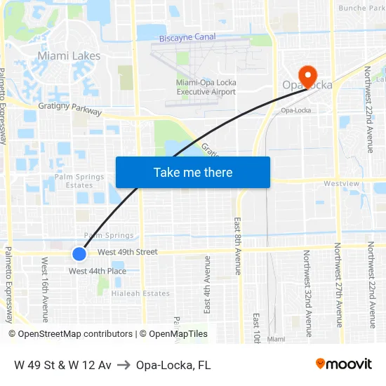 W 49 St & W 12 Av to Opa-Locka, FL map