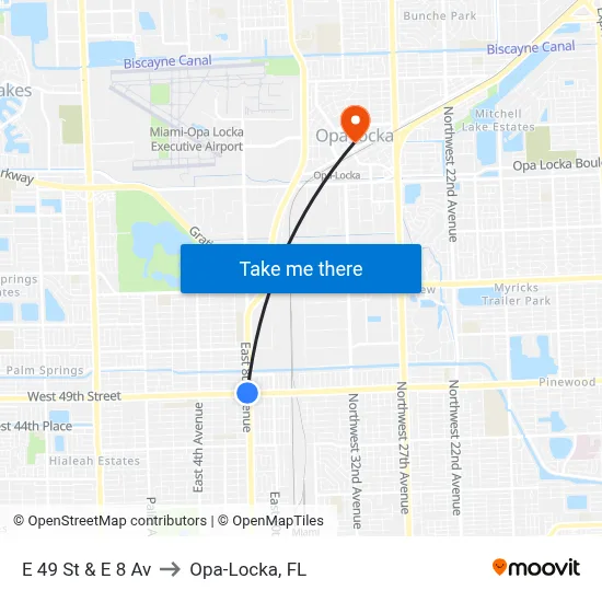 E 49 St & E 8 Av to Opa-Locka, FL map