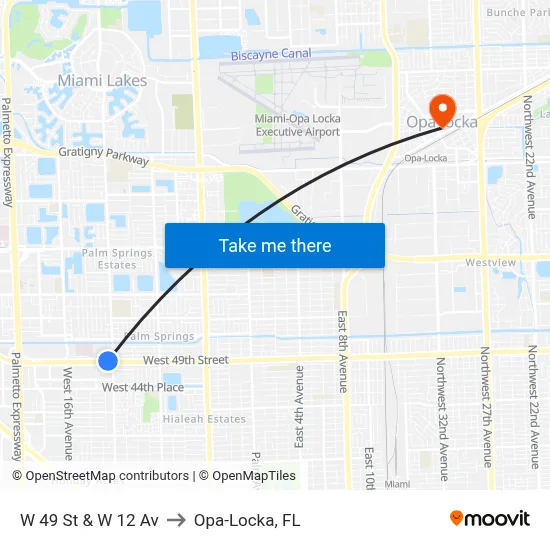 W 49 St & W 12 Av to Opa-Locka, FL map