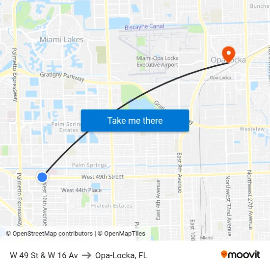 W 49 St & W 16 Av to Opa-Locka, FL map