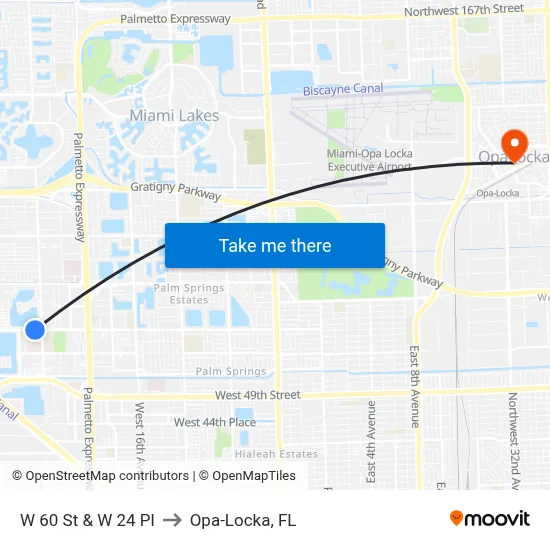 W 60 St & W 24 Pl to Opa-Locka, FL map