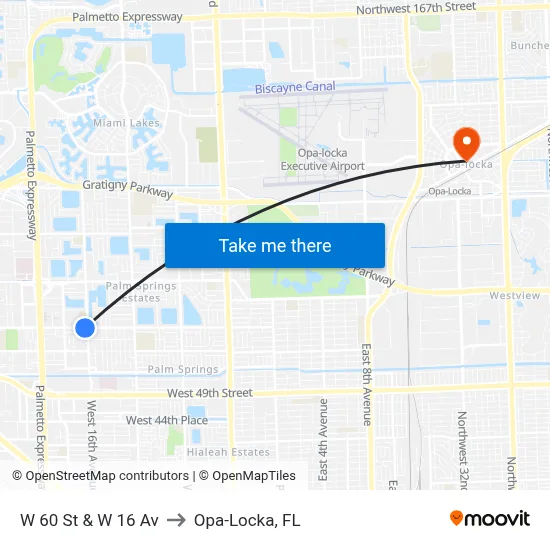 W 60 St & W 16 Av to Opa-Locka, FL map