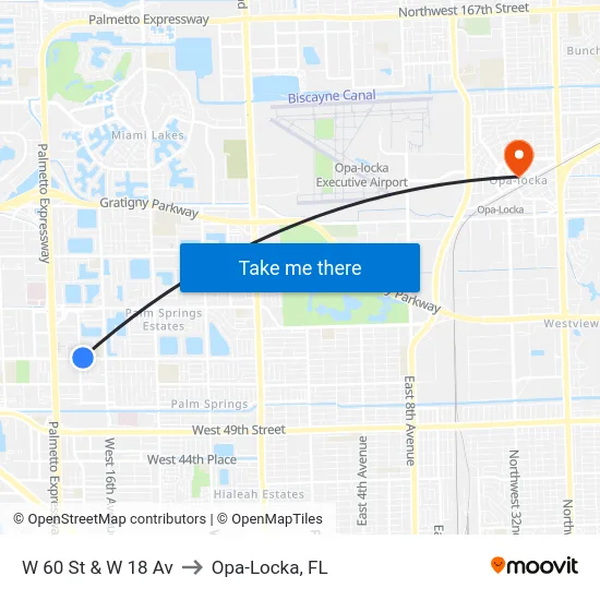 W 60 St & W 18 Av to Opa-Locka, FL map