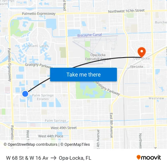 W 68 St & W 16 Av to Opa-Locka, FL map