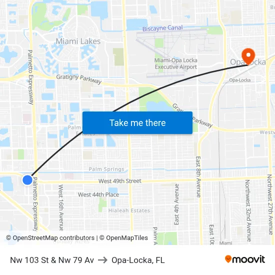 Nw 103 St & Nw 79 Av to Opa-Locka, FL map