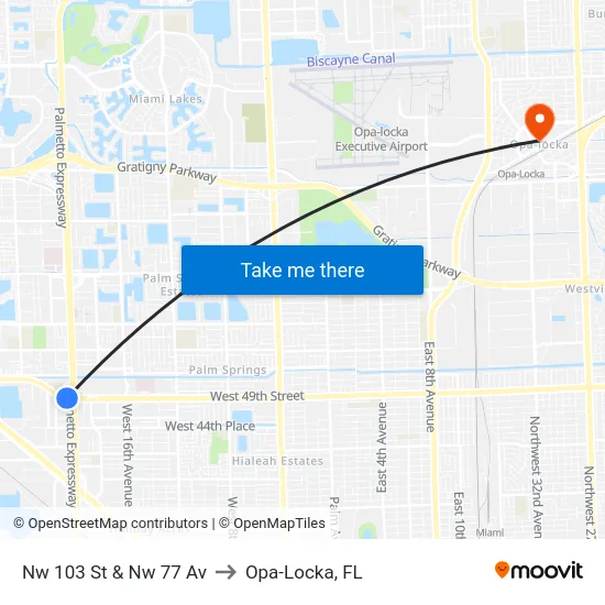 Nw 103 St & Nw 77 Av to Opa-Locka, FL map