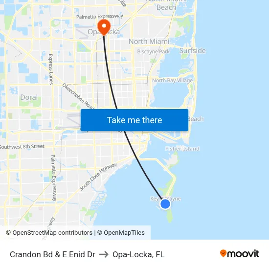 Crandon Bd & E Enid Dr to Opa-Locka, FL map