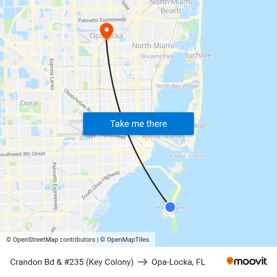 Crandon Bd & #235 (Key Colony) to Opa-Locka, FL map