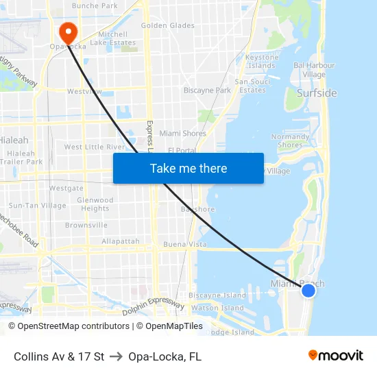 Collins Av & 17 St to Opa-Locka, FL map