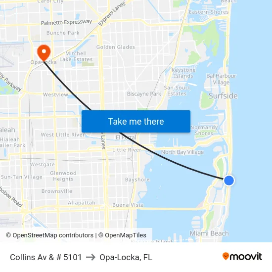 Collins Av & # 5101 to Opa-Locka, FL map
