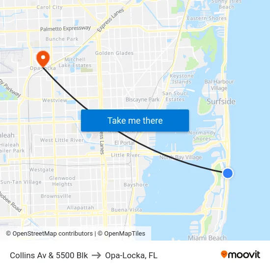 Collins Av & 5500 Blk to Opa-Locka, FL map