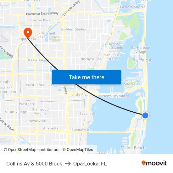 Collins Av & 5000 Block to Opa-Locka, FL map