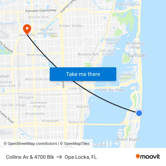 Collins Av & 4700 Blk to Opa-Locka, FL map