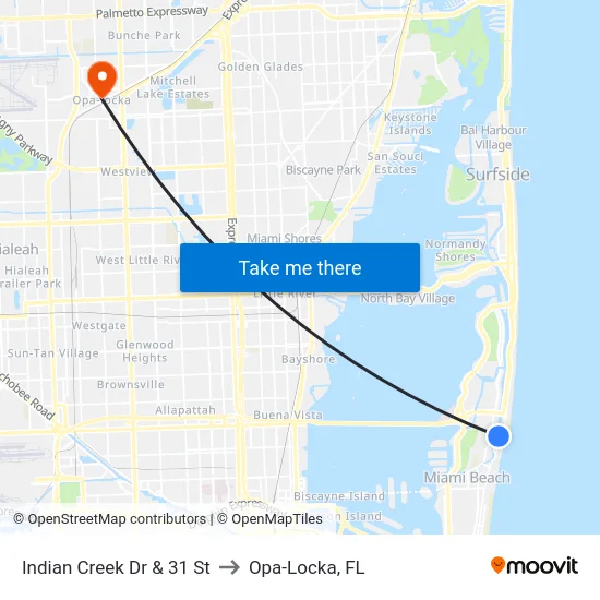 Indian Creek Dr & 31 St to Opa-Locka, FL map