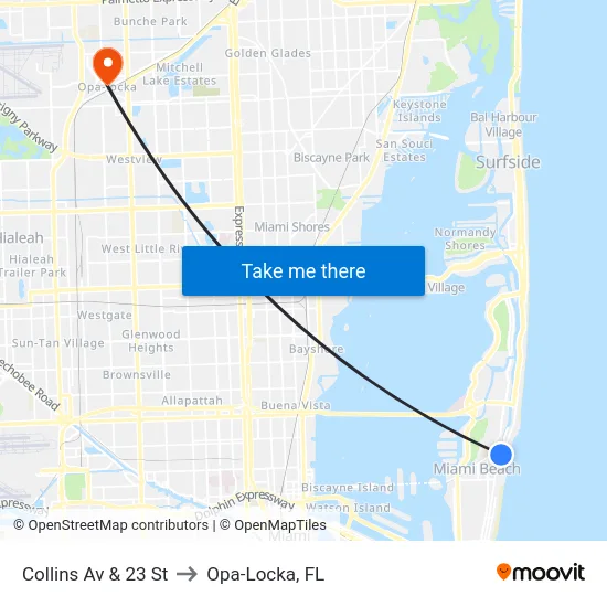 Collins Av & 23 St to Opa-Locka, FL map