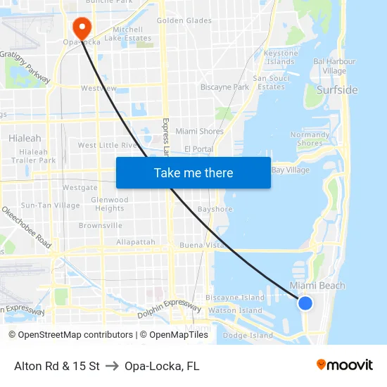 Alton Rd & 15 St to Opa-Locka, FL map
