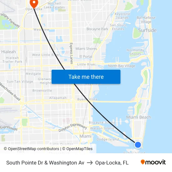 South Pointe Dr & Washington Av to Opa-Locka, FL map