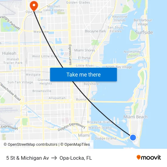 5 St & Michigan Av to Opa-Locka, FL map