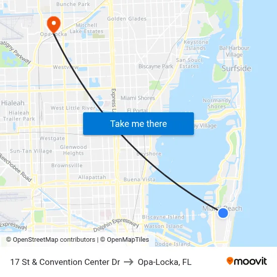 17 St & Convention Center Dr to Opa-Locka, FL map