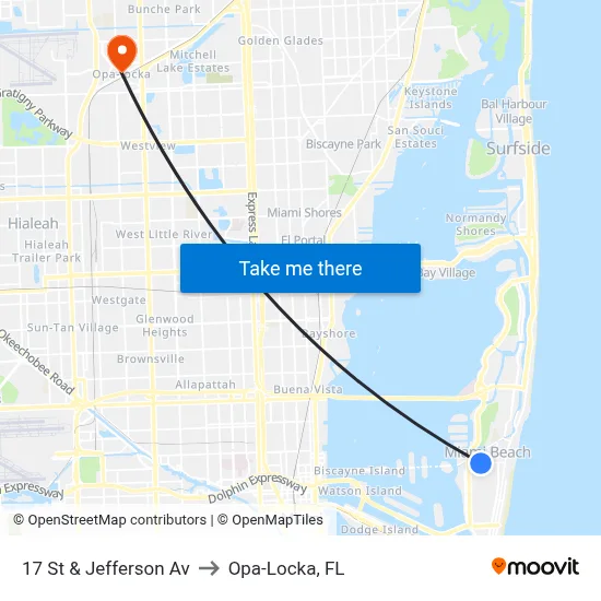 17 St & Jefferson Av to Opa-Locka, FL map