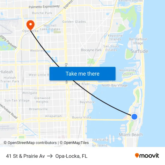 41 St & Prairie Av to Opa-Locka, FL map