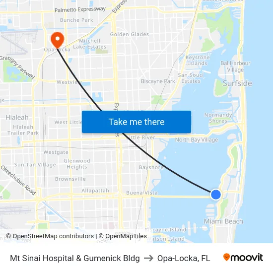 Mt Sinai Hospital & Gumenick Bldg to Opa-Locka, FL map