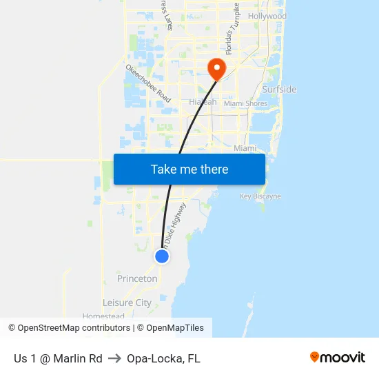 Us 1 @ Marlin Rd to Opa-Locka, FL map