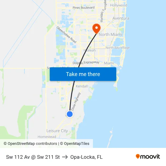 Sw 112 Av @ Sw 211 St to Opa-Locka, FL map