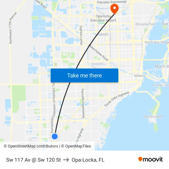 Sw 117 Av @ Sw 120 St to Opa-Locka, FL map