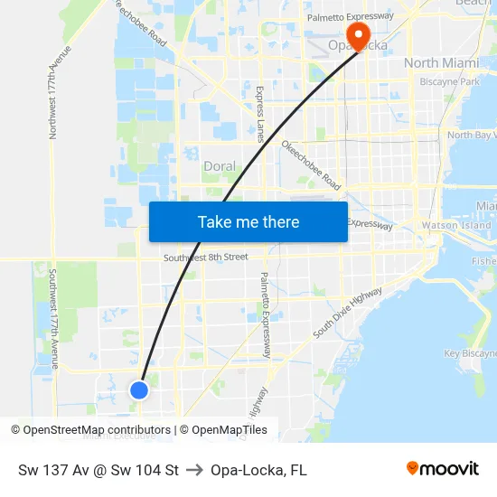 Sw 137 Av @ Sw 104 St to Opa-Locka, FL map