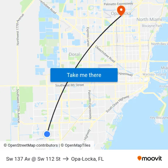 Sw 137 Av @ Sw 112 St to Opa-Locka, FL map