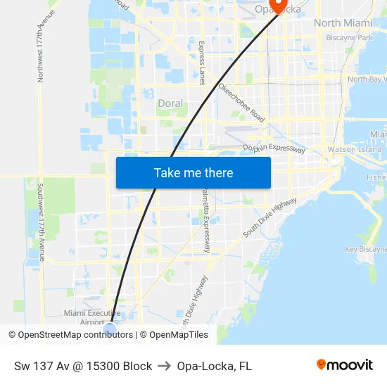 Sw 137 Av @ 15300 Block to Opa-Locka, FL map