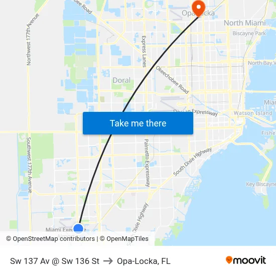 Sw 137 Av @ Sw 136 St to Opa-Locka, FL map