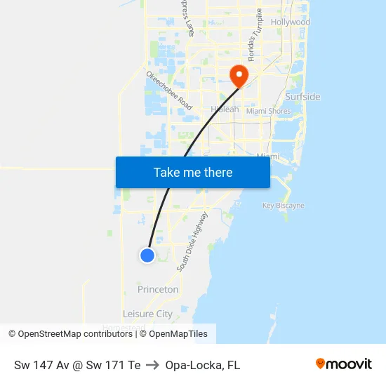 Sw 147 Av @ Sw 171 Te to Opa-Locka, FL map