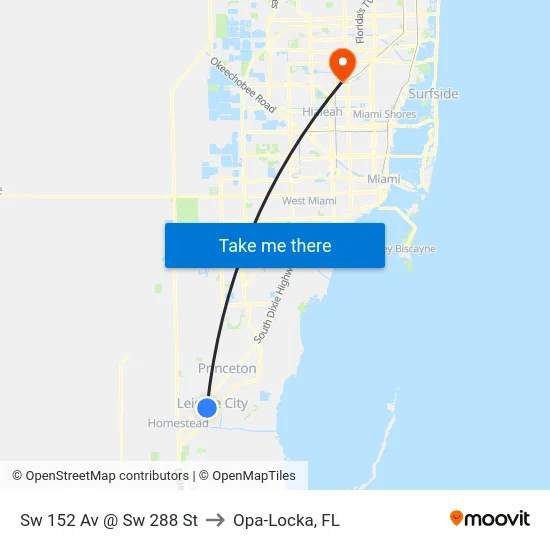 Sw 152 Av @ Sw 288 St to Opa-Locka, FL map