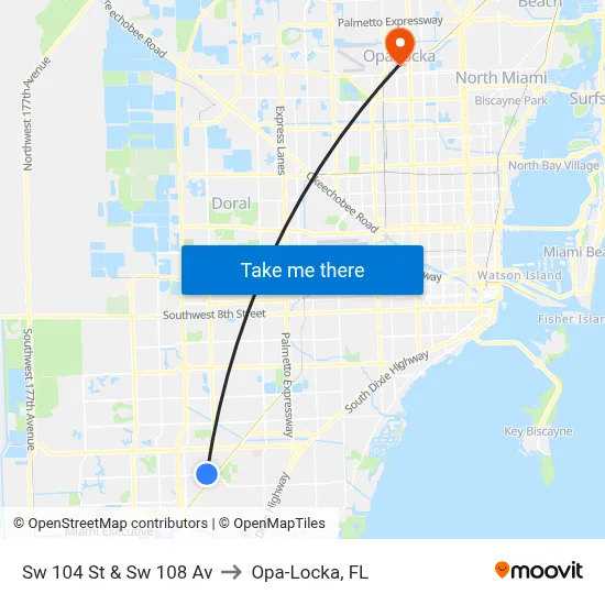 Sw 104 St & Sw 108 Av to Opa-Locka, FL map