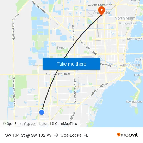 Sw 104 St @ Sw 132 Av to Opa-Locka, FL map