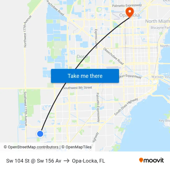 Sw 104 St @ Sw 156 Av to Opa-Locka, FL map