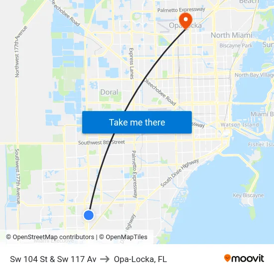 Sw 104 St & Sw 117 Av to Opa-Locka, FL map